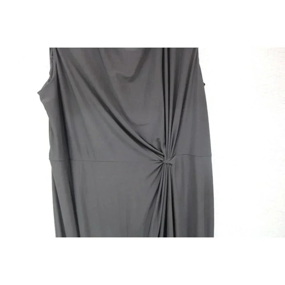 Lane Bryant Black Ruched Maxi Dress-Size 26/28-Side Slit-Back Zip - Picture 2 of 10